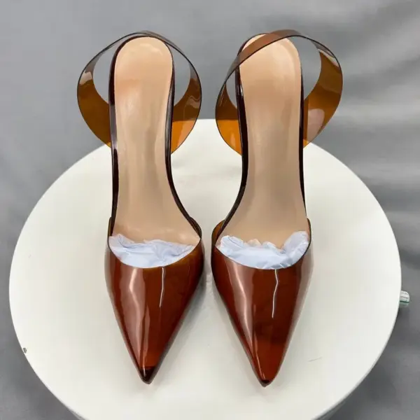 Tikicup Brown Summer Women Sexy Transparent Soft PVC Pointy Toe High Heel Slingback Shoes Jelly Stiletto Pumps 12cm 10cm 8cm - AliExpress 322 - Image 5