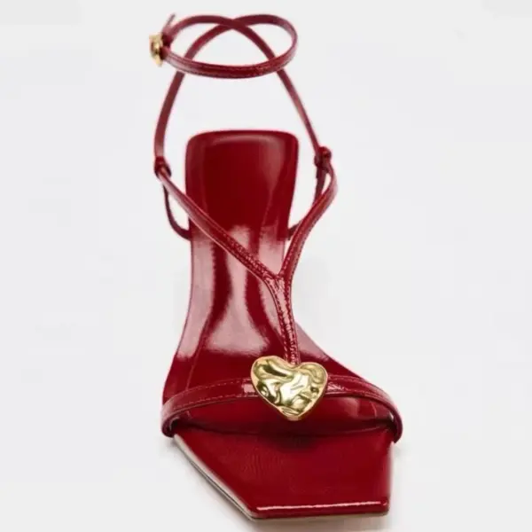 Red Sexy Metal Buckle High Heels Women Fashion Ankle Strap Wedding Party Shoes Ladies Square Toe Elegant Brand Sandals Women - AliExpress 322 - Image 2
