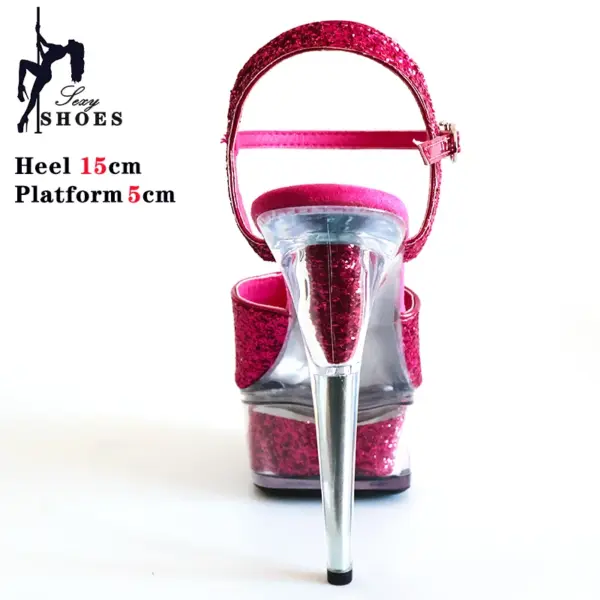 2023 Pink Platform Sandals for Woman Summer Crystal Heels Sandals 15CM Colorful Sequins Peep Toe Pole Dance Shoes Chic Stiletto - AliExpress - Image 5