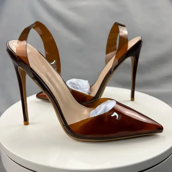 Tikicup Brown Summer Women Sexy Transparent Soft PVC Pointy Toe High Heel Slingback Shoes Jelly Stiletto Pumps 12cm 10cm 8cm - AliExpress 322 - Image 3