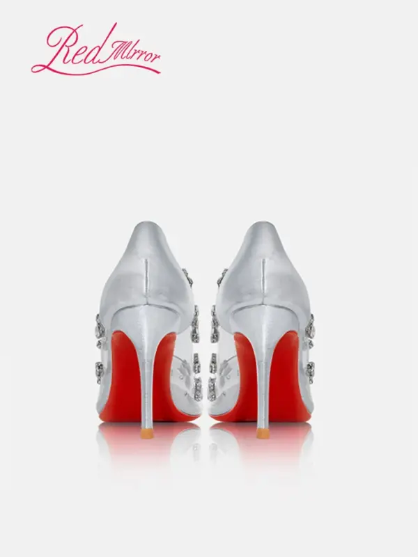 Red sole transparent pointed head sexy female stiletto high heels wedding shoes silver rhinestone crystal fairy style new 2024 - AliExpress 322 - Image 3