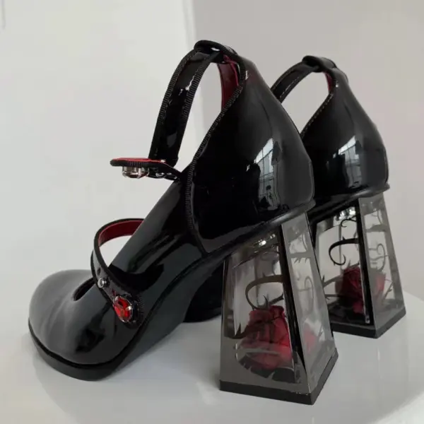 Punk Gothic High Heels Pumps Women 2024 New Rose Heeled Patent Leather Lolita Shoes Woman Y2K Ankle Straps Black Mary Jane Shoes - AliExpress - Image 6