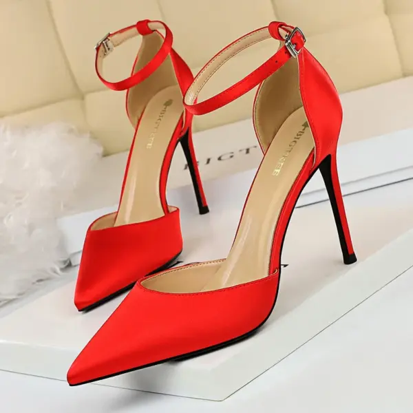 BIGTREE Shoes Satin With Shallow Pointed Women Pumps Buckle High Heels Female Shoes Stiletto Heels Sandals Sexy Party Shoes - AliExpress - Image 5