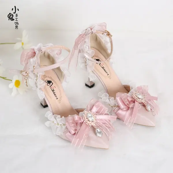Original Butterfly Pink Flower Marriage Lolita High Heels Handmade Lolita Sandals Single Shoes - AliExpress - Image 3