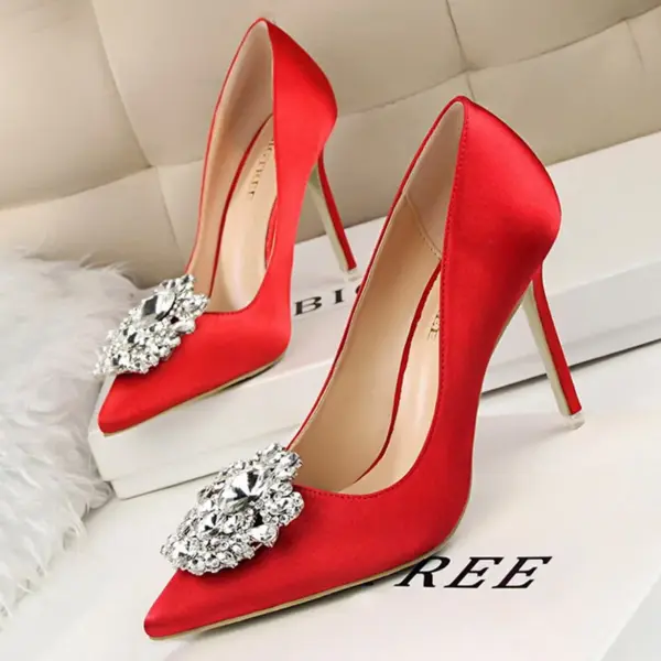 CINESSD Silver Gray Black Women Bridal Wedding Shoes Faux Silk Satin Rhinestone Crystal Shallow Woman Pumps Stiletto High Heel - AliExpress 322 - Image 3