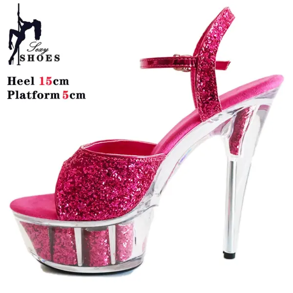 2023 Pink Platform Sandals for Woman Summer Crystal Heels Sandals 15CM Colorful Sequins Peep Toe Pole Dance Shoes Chic Stiletto - AliExpress - Image 3