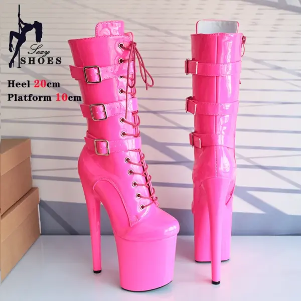 New 20cm Neon High Heels Women's Ankle Boots Waterproof Platform Thick Sole Thin Heel Buckle Sexy Night Pole Dancing Shoes Party - AliExpress 322 - Image 4