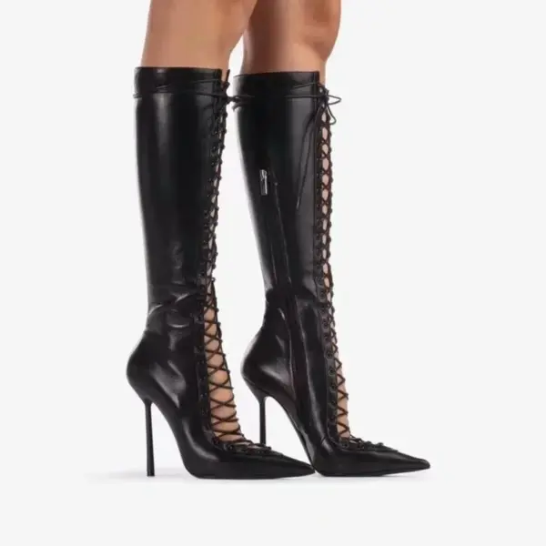 Spring/Summer New Lace Up Short Cool Boots Side Zipper Banquet Slimming High Heels Sexy Knee Length Women's Boots - AliExpress 322 - Image 2