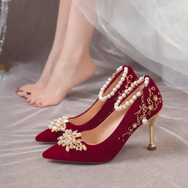 Women Red High Heel Shoes Elegant Fashion Designer Pointed Tip Fine High Heels Women Water Diamond Banquet Wedding Shoes Tacones - AliExpress 322 - Image 2