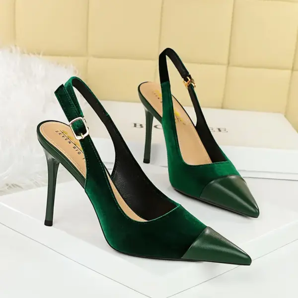 BIGTREE Velvet Mixed Colors High Heels Slingback Women's Lady Pumps Stiletto 7/9.5cm Prom Casual High-Heeled sandals Green Black - AliExpress 322 - Image 3