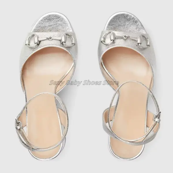 Silver Buckle Waterproof Platform High-Heeled Sandals, New European and American Leather Sexy and Fashionable Women's Shoes - AliExpress 322 - Image 3