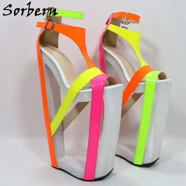 Sorbern 30Cm Hollow Out Wedge High Heel Sandals Colorful Neon T-Straps Platform Summer Shoes Fetish Drag Queen Sandal Custom - AliExpress 322 - Image 3