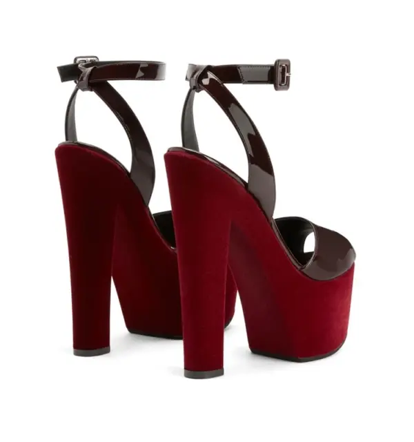 Fashion Velvet Platform Block Heel Sandals Back Cross  Strap Buckle Super High Heels Mixed Colors Woman Peep Toe Party Shoes - AliExpress 322 - Image 5