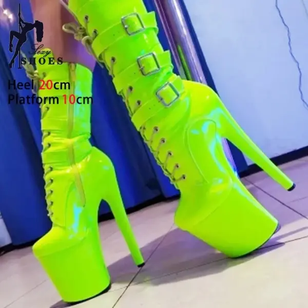 New 20cm Neon High Heels Women's Ankle Boots Waterproof Platform Thick Sole Thin Heel Buckle Sexy Night Pole Dancing Shoes Party - AliExpress 322 - Image 3
