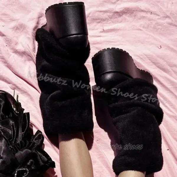 Furry Platform Ankle Boots