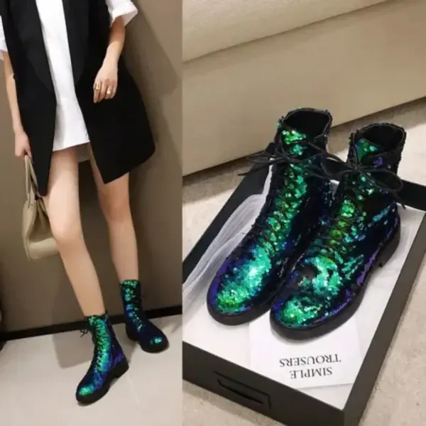Discoloration Sequined Cloth Short Boots for Women Short Plush Autumn Winter Low Heel Round Toe Shoes Zipper Glitter Ankle Boots - AliExpress 322 - Image 3