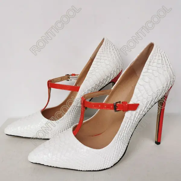 Ronticool Handmade Women T-Strap Pumps Fish Scale Sexy Stiletto Heel Pointed Toe Red Green White Party Shoes US Plus Size 5-15 - AliExpress 322 - Image 4
