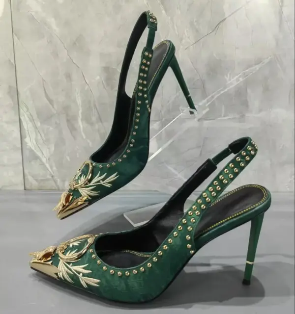 Embroidery Velvet Women Sandals Thin High Heels Buckle Strap Luxury Dressing Shoes New Fashion Design Metal Rivets Pumps Female - AliExpress 322 - Image 6