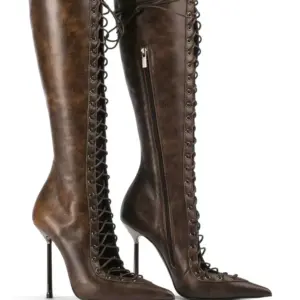 Spring/Summer New Lace Up Short Cool Boots Side Zipper Banquet Slimming High Heels Sexy Knee Length Women's Boots - AliExpress 322
