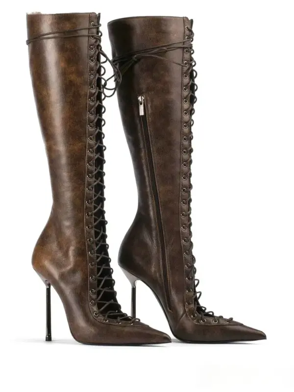Spring/Summer New Lace Up Short Cool Boots Side Zipper Banquet Slimming High Heels Sexy Knee Length Women's Boots - AliExpress 322