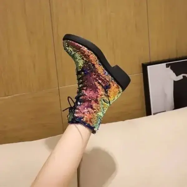 Discoloration Sequined Cloth Short Boots for Women Short Plush Autumn Winter Low Heel Round Toe Shoes Zipper Glitter Ankle Boots - AliExpress 322 - Image 2