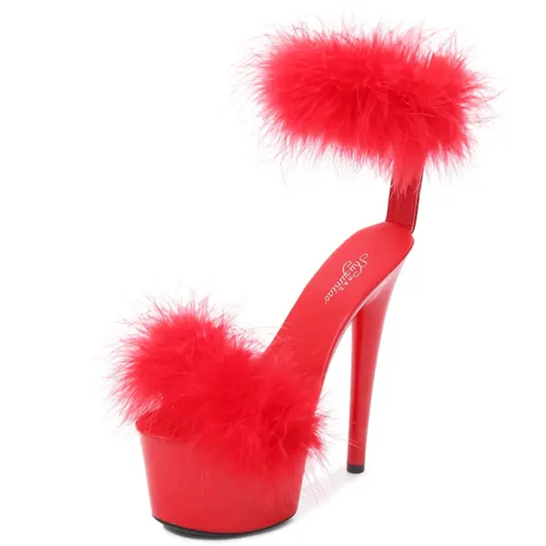 17CM Fur Womens Party Shoes Fashion 2023 Summer Sexy Exquisite Open Toe Ladies Shoes Female Stiletto Super High Heel Sandals - AliExpress 322 - Image 6