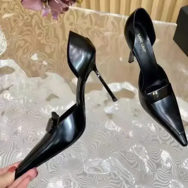 10cm Metal Blade Pointed Toe Stiletto Heels Pumps Coffee Brown Retro Fashion Dress Shoes Woman Thin High Heels Designer - AliExpress 322 - Image 3