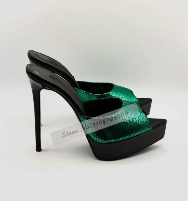 Red Shiny Fluorescent Red Glitter Mules - Image 4
