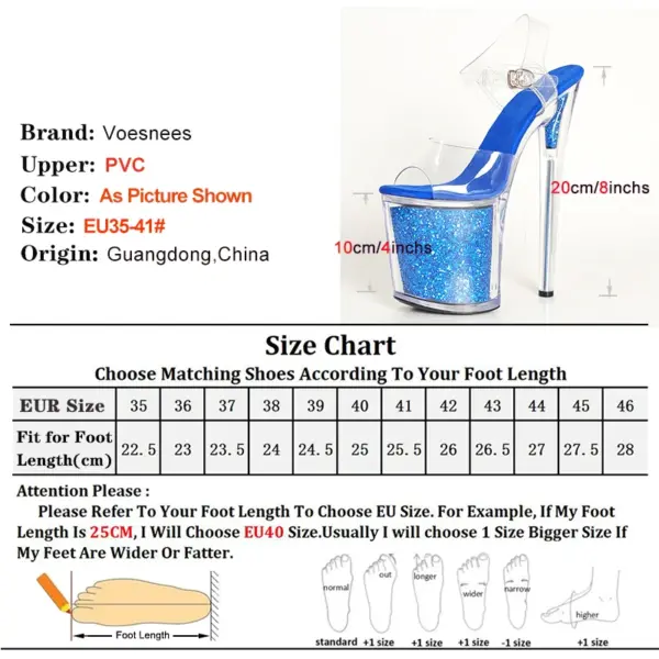 Blue 20cm 8inch Transparent Platform Women Sandals Sequined Decoration Stiletto Banquet Nightclub Shoes Pole Dancing Model Heels - AliExpress - Image 3