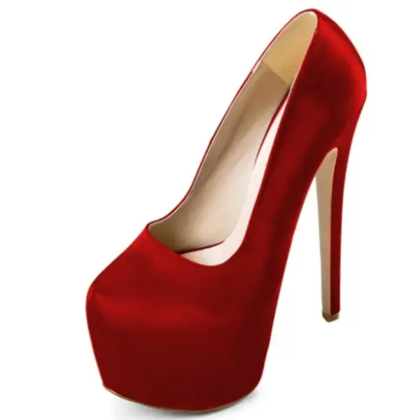 Red satin fashionable women's pumps - Image 2