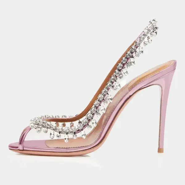 Silver Pink PVC Clear Heeled Sandals Women Pumps Sexy Rhinestones Thin High Heels Shoes Pointed Toes Party Nightclub Sandals - AliExpress 322 - Image 5