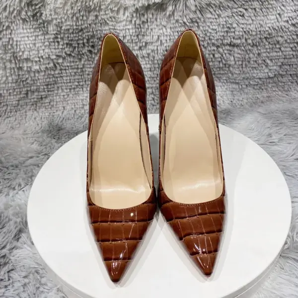 Tikicup Brown Crocodile Effect Women Sexy Pointy Toe High Heel Shoes Plus Size 33-46 Slip On Stiletto Pumps for Evening Dress - AliExpress 322 - Image 4