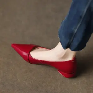 New British Fashion Shaped Heel Patent Leather Red Shoes Women High Heels Wedding Party Pointed Toe Shallow Mout Leather Shoes - AliExpress 322