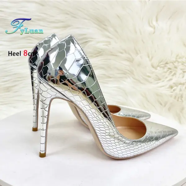 Europe and America Silver High Heels Luxury Banquet Shoes Fashion Snake Pattern Women Single Shoes 8cm 10cm 12cm Stiletto Pumps - AliExpress 322 - Image 2