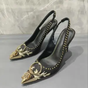 Embroidery Velvet Women Sandals Thin High Heels Buckle Strap Luxury Dressing Shoes New Fashion Design Metal Rivets Pumps Female - AliExpress 322