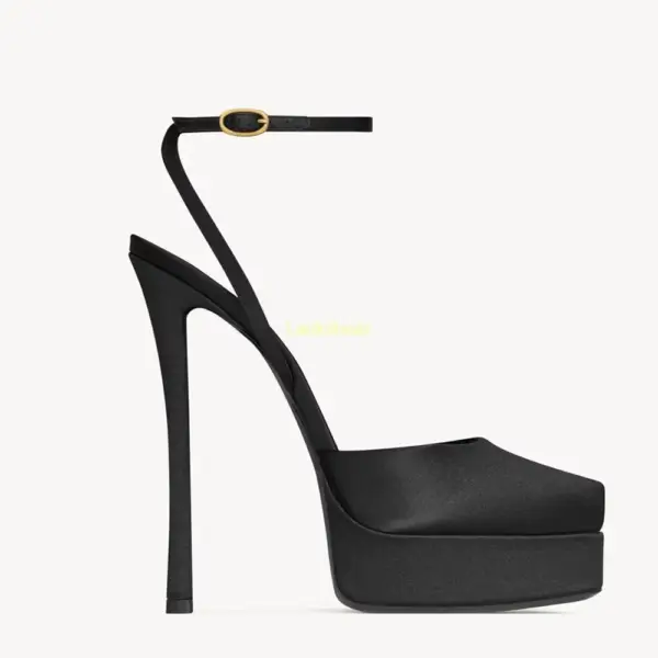 Platform Peep Toe Satin Pumps - Image 2