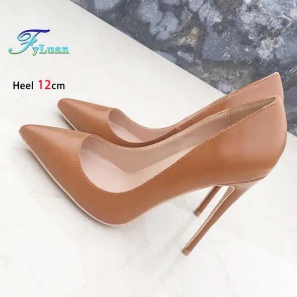 Women 8-12CM Thin High Heel Brown PU Leather Classics Dress Shoes 2025 Summer Party Banquet Elegant Pointed Pumps Plus Size 45 - AliExpress 322 - Image 6
