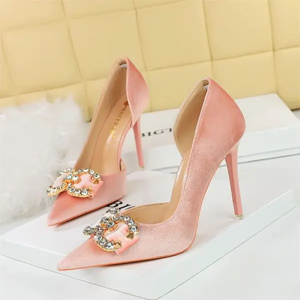 Fashion Women High Heel Rhinestone Buckle Bow Green Pink Pointed Toe Party Pumps Velvet Luxury Elegant Wedding Evening Shoes - AliExpress 322 - Image 4