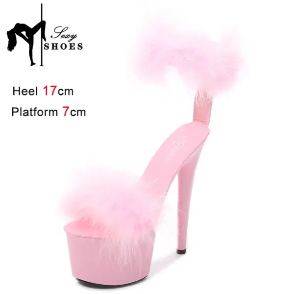 17CM Fur Womens Party Shoes Fashion 2023 Summer Sexy Exquisite Open Toe Ladies Shoes Female Stiletto Super High Heel Sandals - AliExpress 322 - Image 5