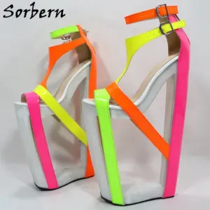 Sorbern 30Cm Hollow Out Wedge High Heel Sandals Colorful Neon T-Straps Platform Summer Shoes Fetish Drag Queen Sandal Custom - AliExpress 322