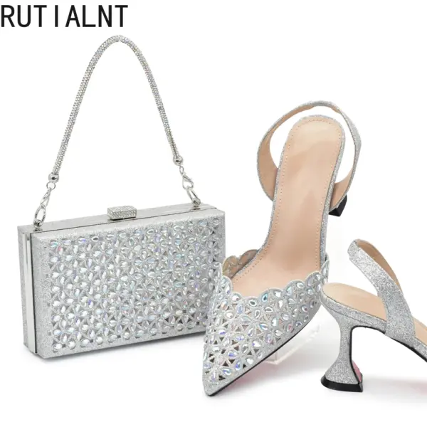 Silver Color Shoes and Bag for Party Wedding Luxery Women Shoe and Bag Set for Nigeria Party Italy Elegant Woman Heeled Pumps - AliExpress 322 - Image 2