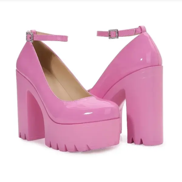 Pink Chunky Heeled Ankle Strap Pumps Sweet Platform Square Heel Woman High Heels Pumps Platform Shoes 2022 Spring Woman Shoes - AliExpress 322 - Image 3
