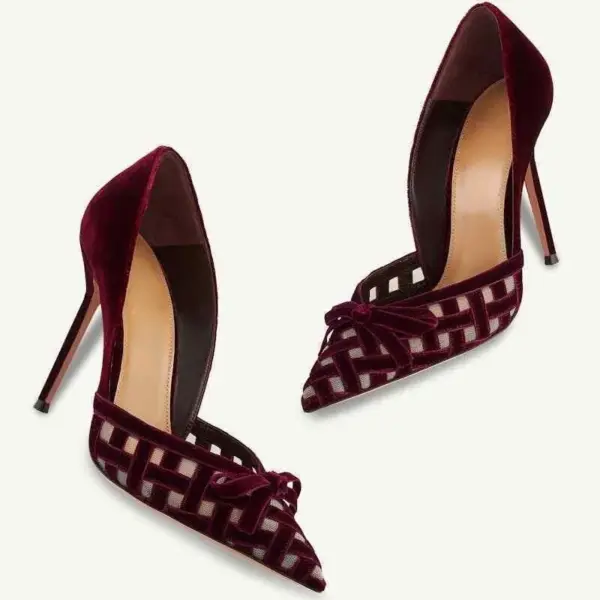 Sexy Translucent Velvet Ribbon Women's High Heels Elegant Sweet Banquet Dress Wedding Texture Niche Bow-knot Pointed Mesh Sandal - AliExpress 322