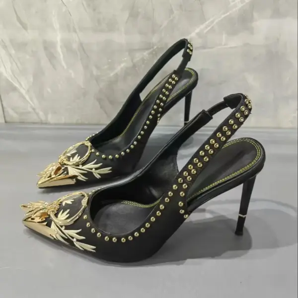 Embroidery Velvet Women Sandals Thin High Heels Buckle Strap Luxury Dressing Shoes New Fashion Design Metal Rivets Pumps Female - AliExpress 322 - Image 2