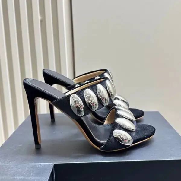 2025 Summer Brand Metal Decor Women Slippers Sandals Fashion Banquet Rivet Stiletto high Heels Suede Pumps Female Mules Slides - AliExpress 322 - Image 6