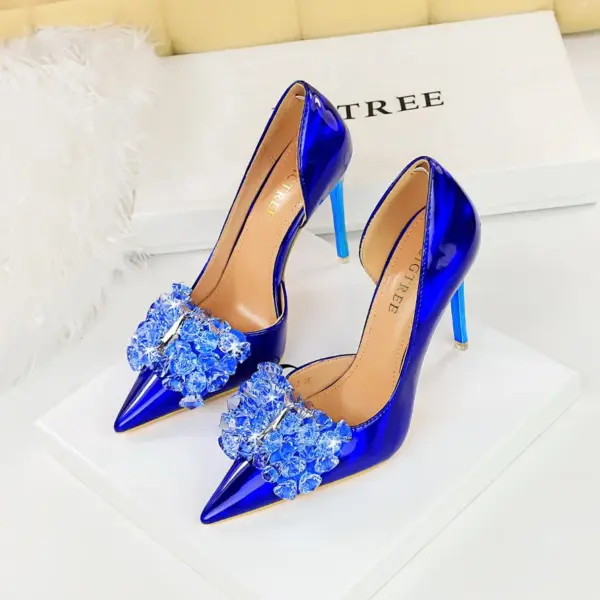 Spring Autumn Women High Heels Rhinestone Green Blue Pointed Party Pumps Glossy Leather Bling Crytsal Nightclub Shoes 18188-H27 - AliExpress - Image 4