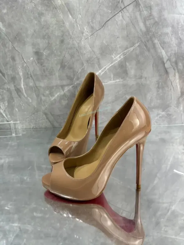 Woman New Style Leather Single Pumps Stiletto Heel Peep Toe 10Cm 12Cm Thin High Heel Female Slip On Summer Brown Sandals Shoes - AliExpress 322 - Image 5