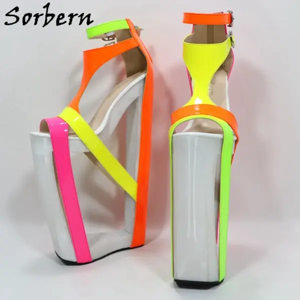 Sorbern 30Cm Hollow Out Wedge High Heel Sandals Colorful Neon T-Straps Platform Summer Shoes Fetish Drag Queen Sandal Custom - AliExpress 322 - Image 2