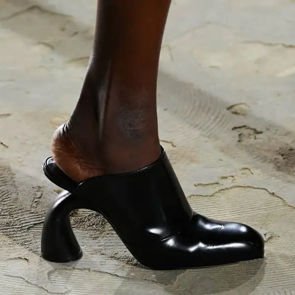 Women's Black Patent Leather Mules Square Toe Chunky High Heel Backless Shoes Slip - On Party Daily Unique Sculpted Heel Pumps - AliExpress 322 - Image 3