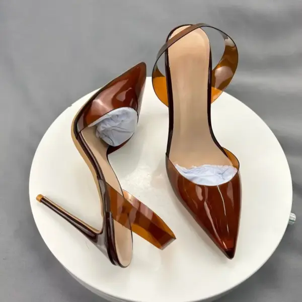 Tikicup Brown Summer Women Sexy Transparent Soft PVC Pointy Toe High Heel Slingback Shoes Jelly Stiletto Pumps 12cm 10cm 8cm - AliExpress 322 - Image 4